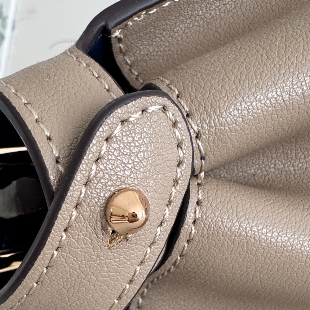 Taupe Structured Top-Handle Satchel with Gold Turn-Lock - Picture 7 of 16